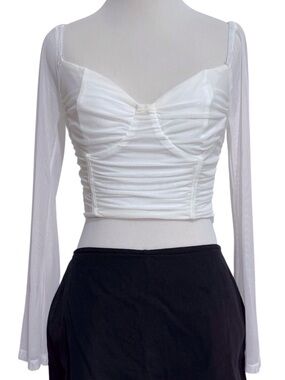 Princess Polly Mesh Bell Sleeve Corset Style Crop Top Size 4